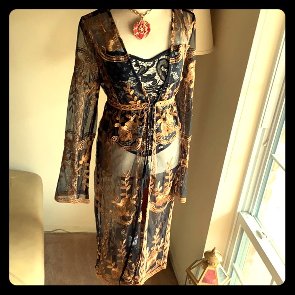Rose gold & Black Swimsuit coverup.
